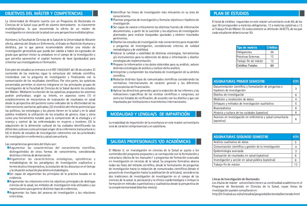 Máster Universitario Investigación en Ciencias de la Salud Alicante
